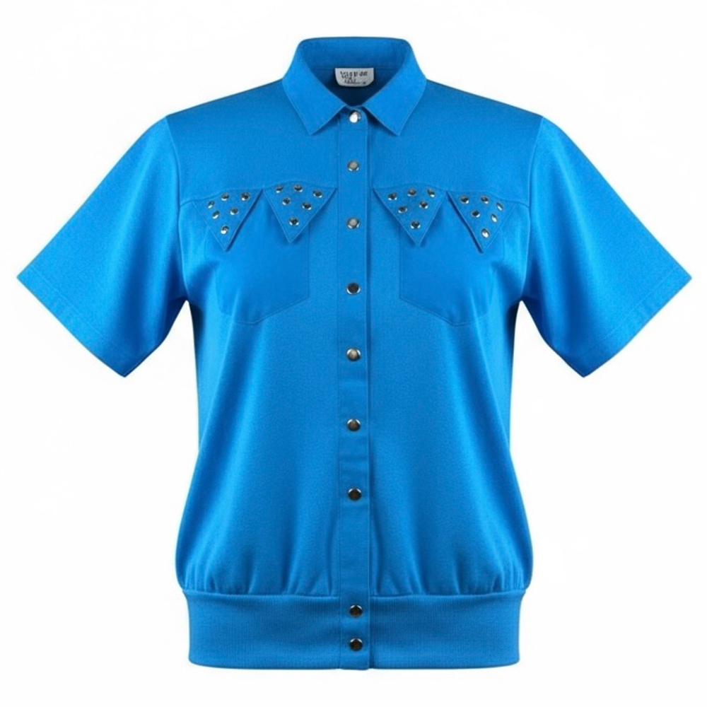 VINTAGE 90s Bonnie and Bill by Holly Bright Blue Short Sleeve Shirt Size MEDIUM
